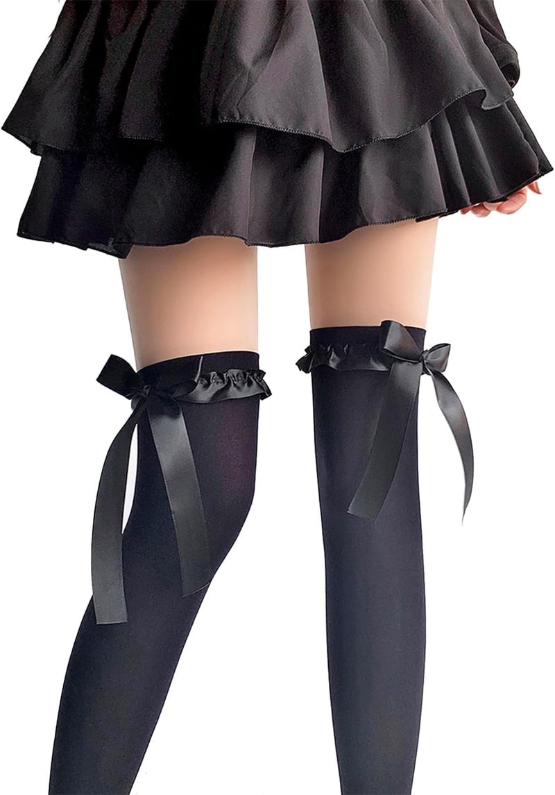 Ninejuize Thigh High Stockings with Bow, Santa Accessory Y2K Fishnet Socks with Lace Brim Lingerie Tights for Women - Image 5